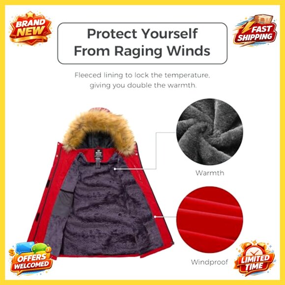 Women's Waterproof Ski Jacket Insulated Fleece Parka Windproof Hooded Snow Coat - Picture 4 of 6